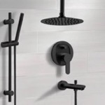 Remer TSR44 Matte Black Tub and Shower Faucet Set with Ceiling Rain Shower Head and Hand Shower